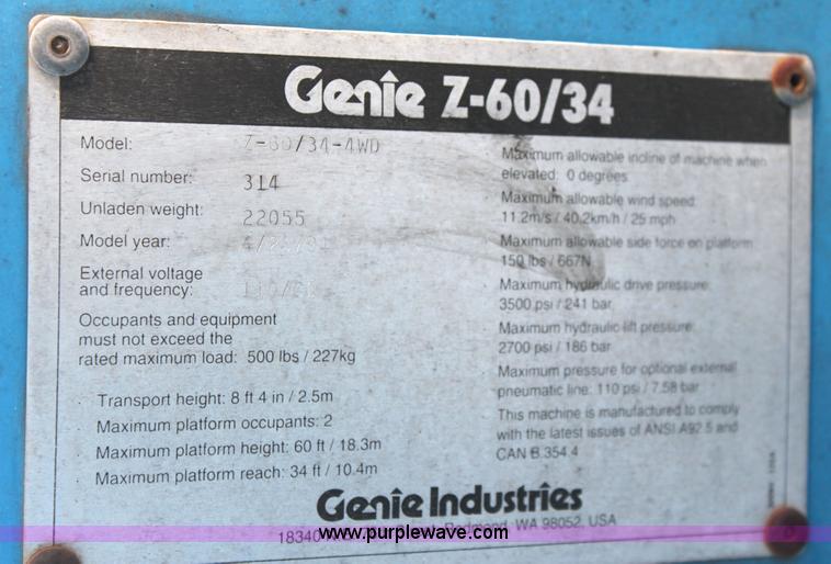 image for item G4571 1994 Genie Z-60/34 boom lift
