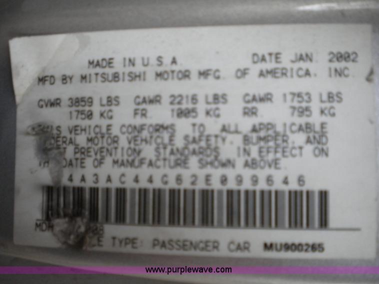 image for item B1464 2002 Mitsubishi Eclipse GS