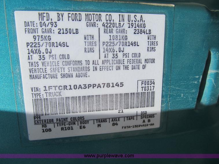 image for item B2834 1993 Ford Ranger XLT pickup truck