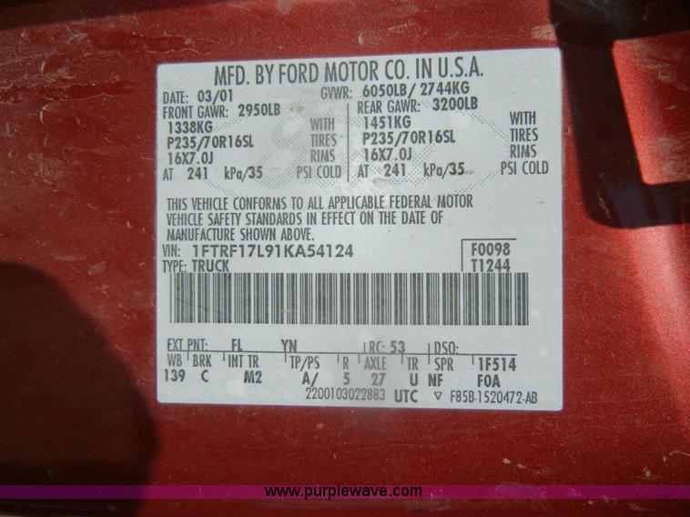 image for item D4411 2001 Ford F150 XLT pickup truck