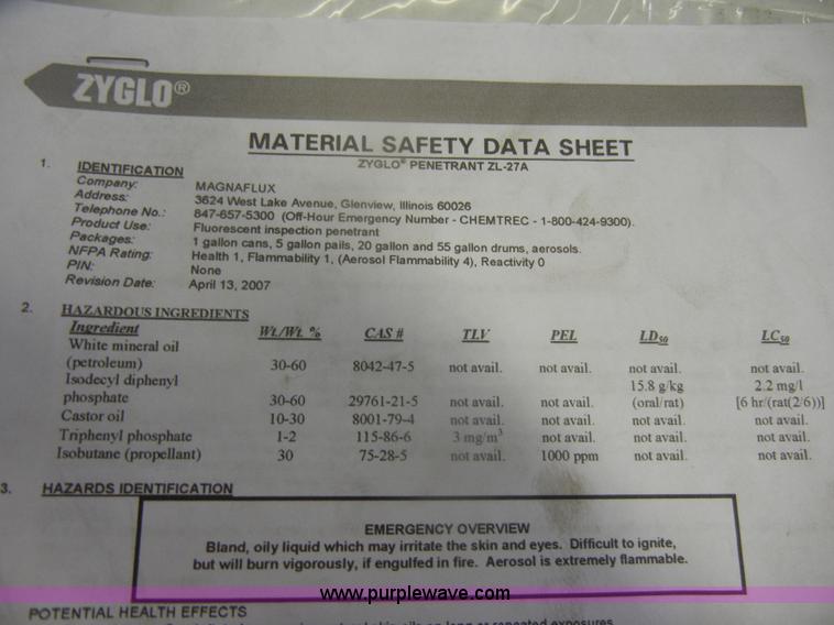 image for item N9518 Magnaflux 55 gallon drum of Zyglo ZL27A fluorescent penetrant