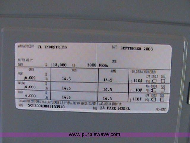 image for item B1463 2008 TL Industries FEMA trailer