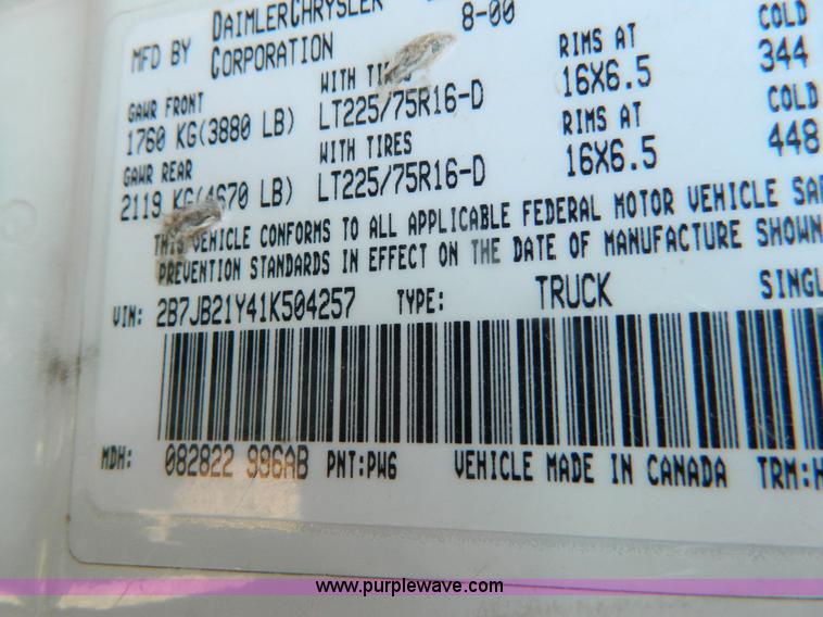 image for item B3862 2001 Dodge Ram B2500 cargo van