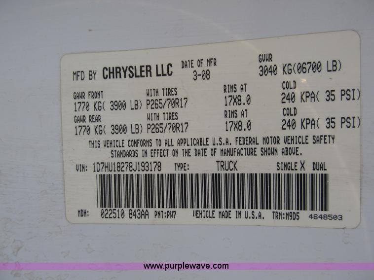 image for item B2844 2008 Dodge Ram 1500 Big Horn Edition Quad Cab pickup truck