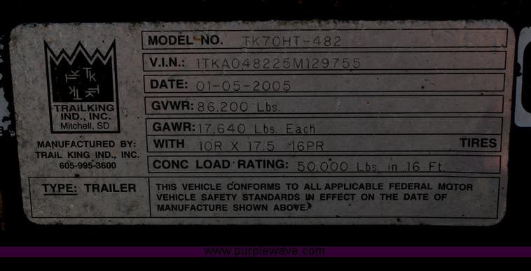 image for item B6965 2005 Trail King Hydra-Tail trailer