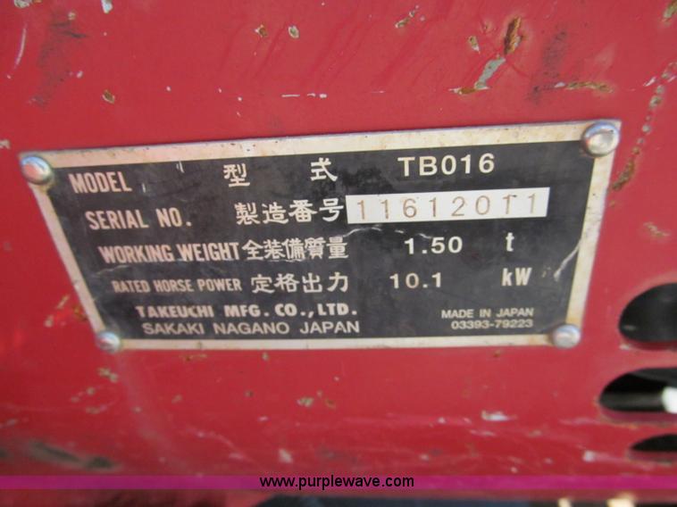 image for item E2129 2006 Takeuchi TB016 compact excavator