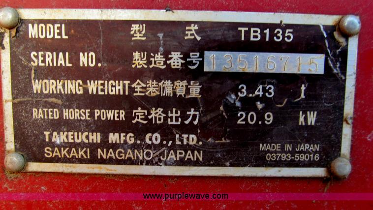image for item F4571 2006 Takeuchi TB135 compact excavator