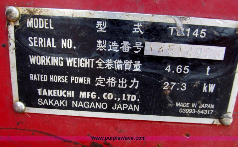 image for item F4573 2005 Takeuchi TB145R compact excavator