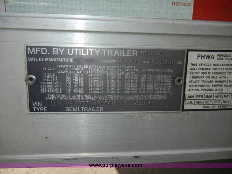 image for item D4150 2004 Utility 53' reefer trailer