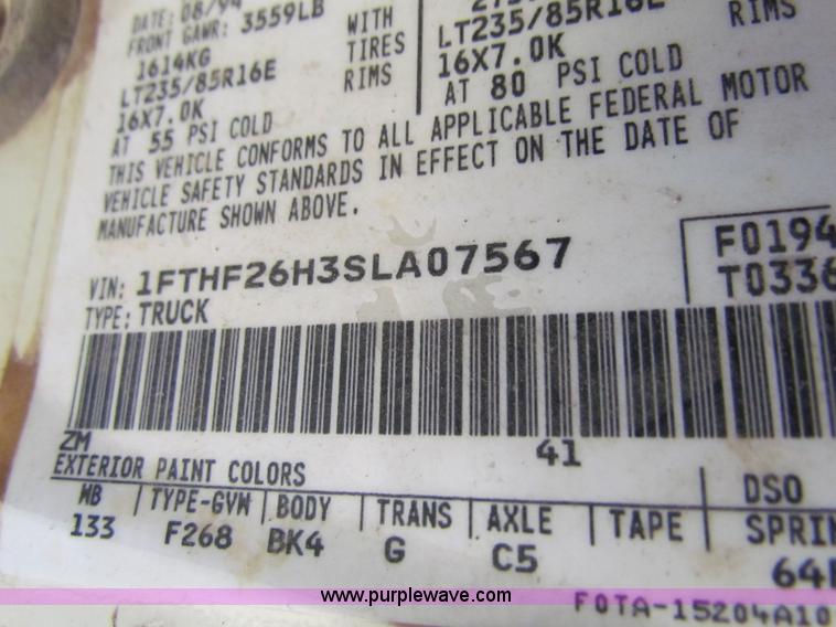 image for item B7489 1995 Ford F250 XL flatbed pickup truck