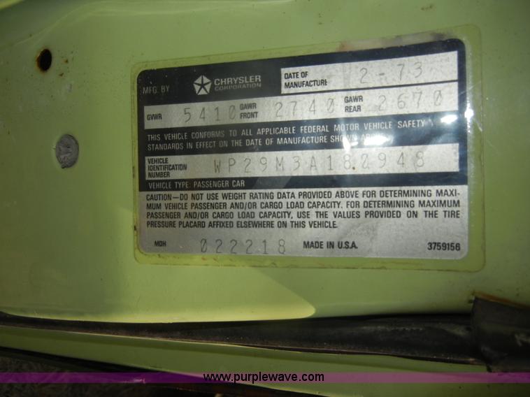 image for item D5626 1973 Dodge Charger SE Limited Ediiton