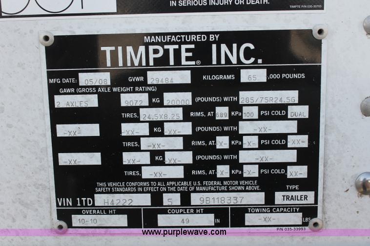 image for item F6023 2009 Timpte Super Hopper 42' grain trailer