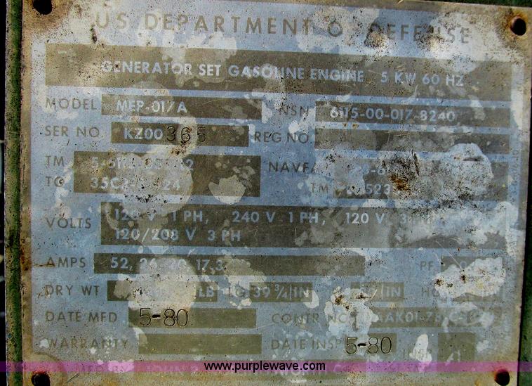 image for item G5507 1980 Military generator