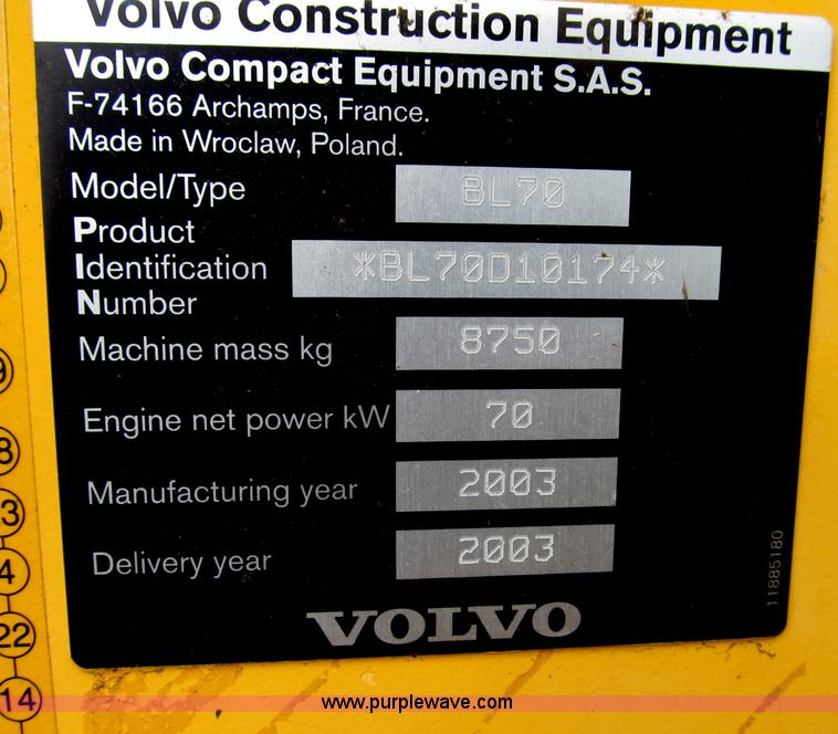 image for item B5212 2003 Volvo BL70 backhoe