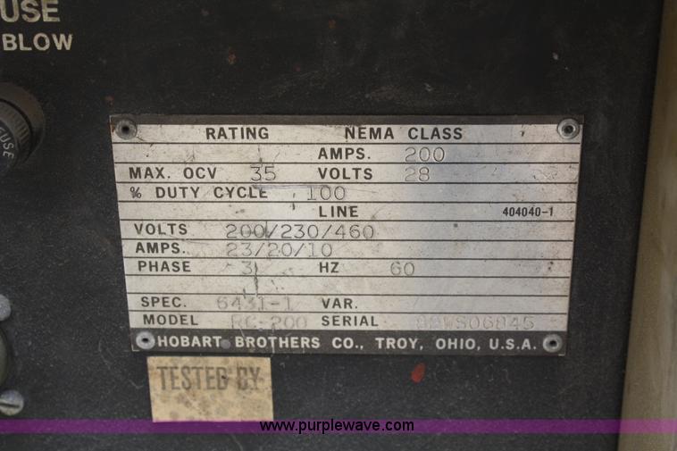 image for item K9866 Hobart RC200 welder