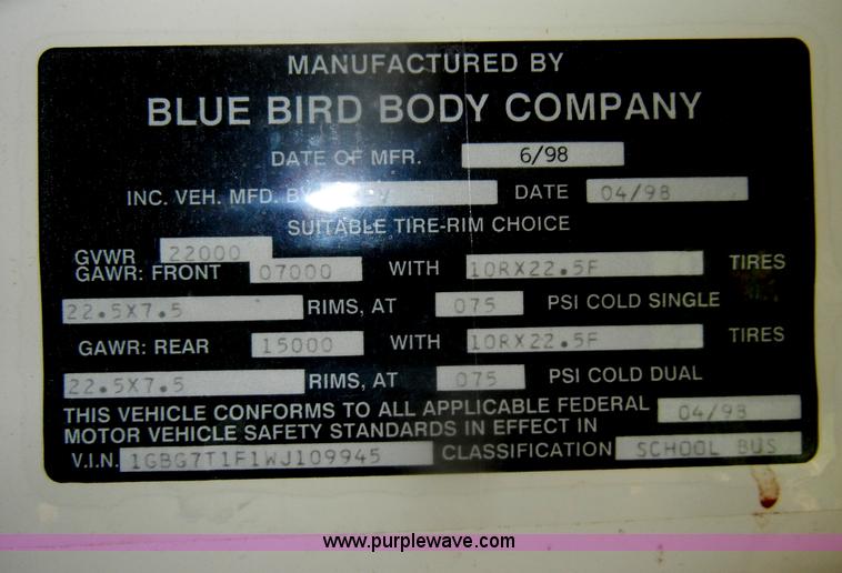 image for item D4494 1998 Chevrolet B7 Bluebird school bus