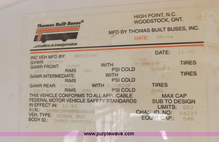 image for item F6030 1994 International Navistar 3700 Thomas Built school bus