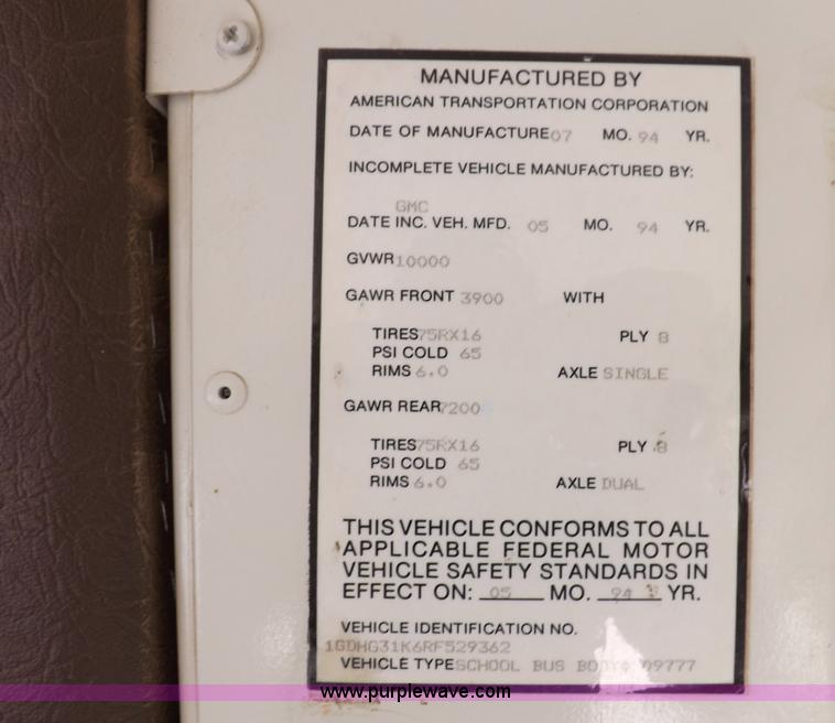 image for item F6032 1994 GMC G3500 Vandura school bus