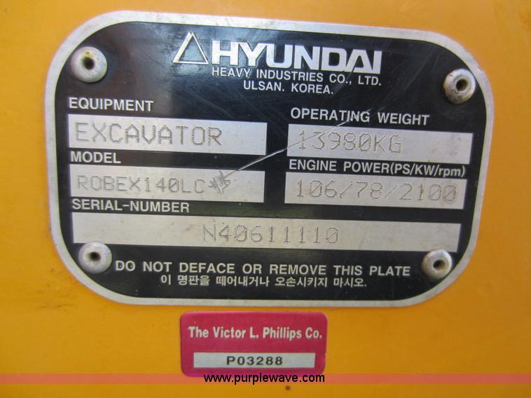 image for item D5661 2004 Hyundai 140LC-7 excavator