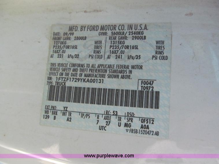 image for item E2134 2000 Ford F150 pickup truck