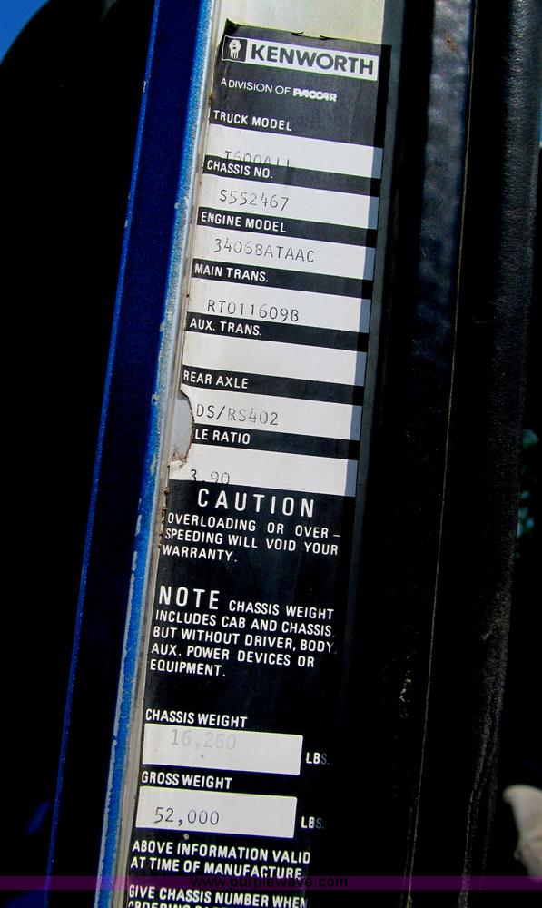 image for item F4551 1990 Kenworth T600 dump truck