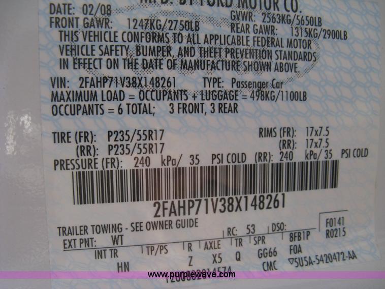 image for item B8132 2008 Ford Crown Victoria Police Interceptor