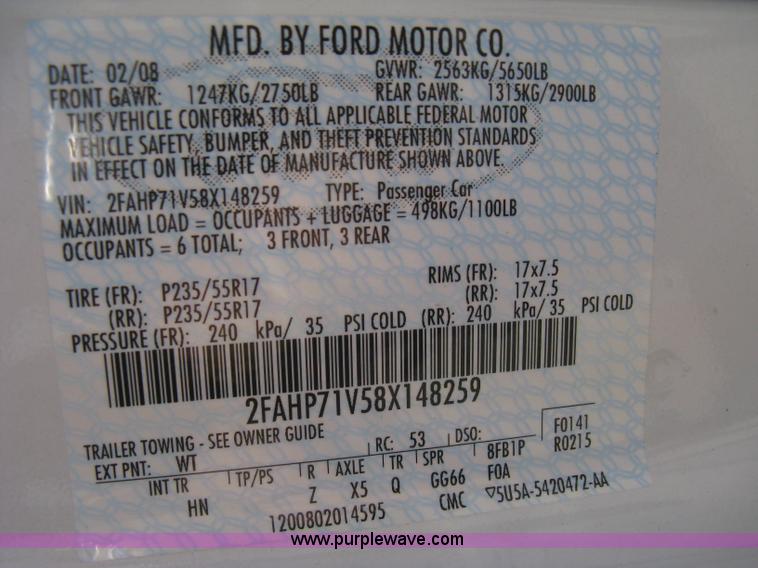 image for item B8138 2008 Ford Crown Victoria Police Interceptor