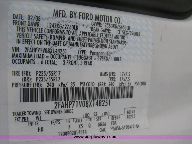 image for item B8139 2008 Ford Crown Victoria Police Interceptor