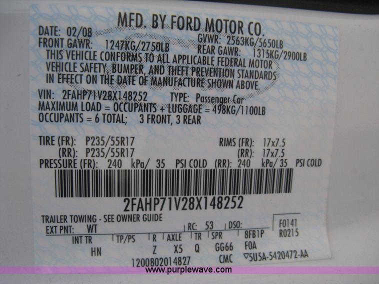 image for item B8140 2008 Ford Crown Victoria Police Interceptor