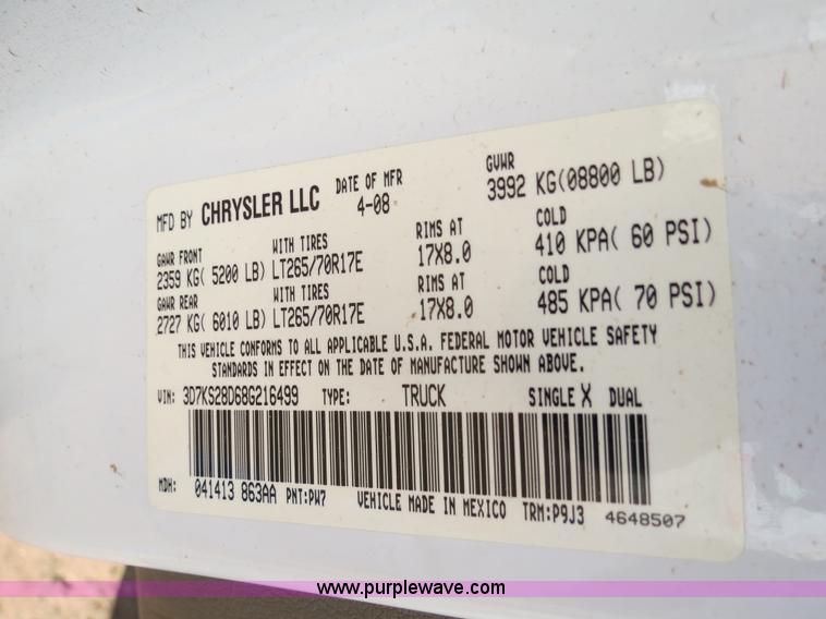 image for item B2480 2008 Dodge Ram 2500 Quad Cab pickup truck