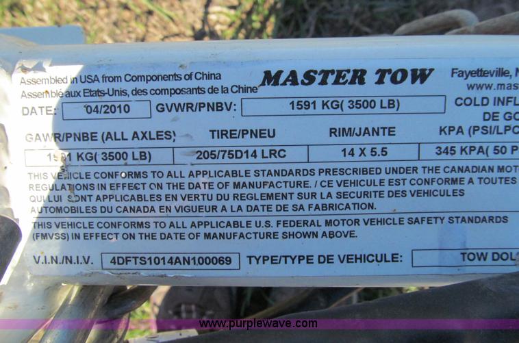 image for item E3513 2010 Master Tow car dolly