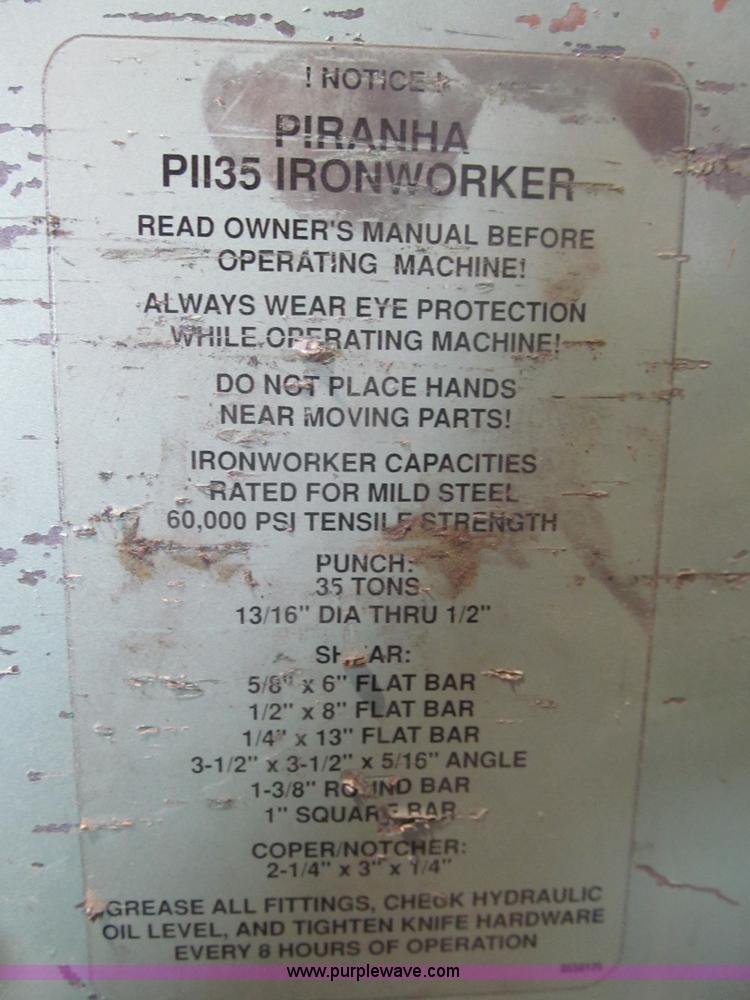 image for item F3046 Piranna P1135 Iron Worker metal shear and punch press