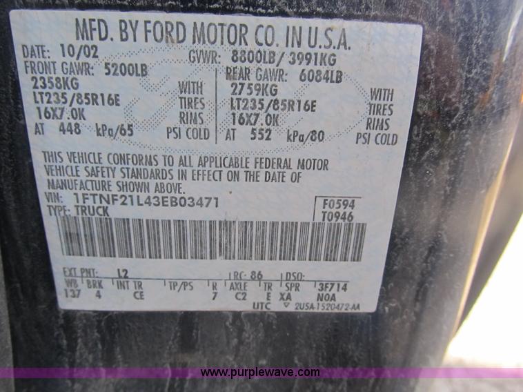 image for item B2923 2003 Ford F250 Super Duty XL pickup truck