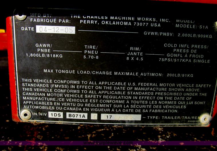 image for item K9411 2005 Ditch Witch S1A trailer