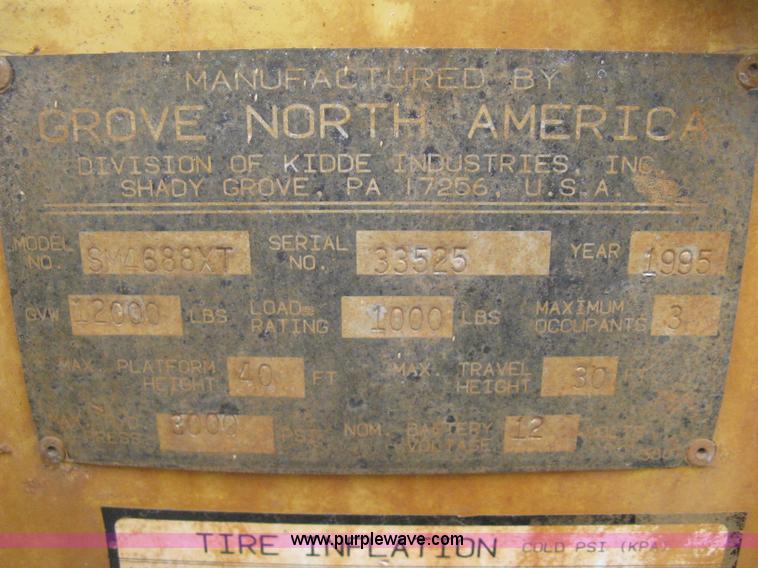 image for item B8295 1995 Grove SuperMax SM4688XT rough terrain scissor lift