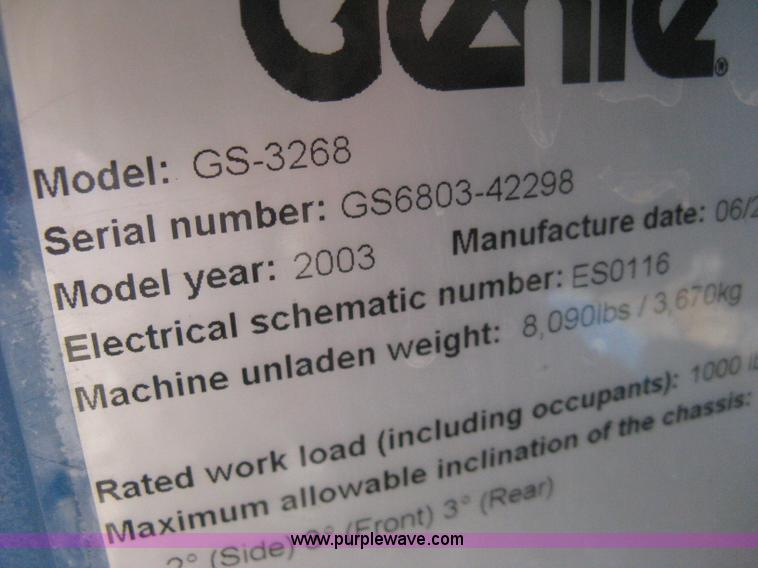 image for item B8299 2003 Genie GS-3268RT rough terrain scissor lift