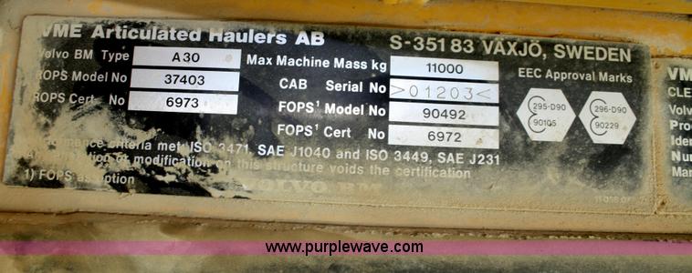 image for item F2616 1992 Volvo Bm A30 haul truck