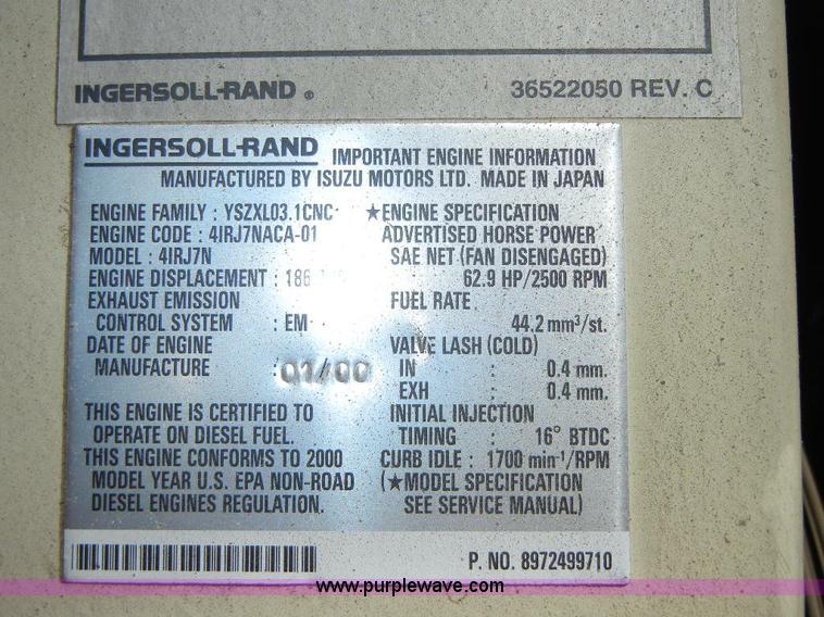 image for item F7506 2001 Ingersoll Rand 185 portable air compressor