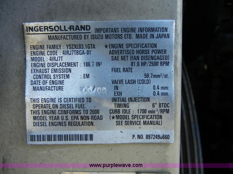 image for item F7507 2000 Ingersoll Rand 185 portable air compressor