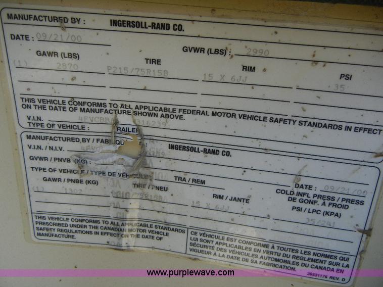 image for item F7507 2000 Ingersoll Rand 185 portable air compressor