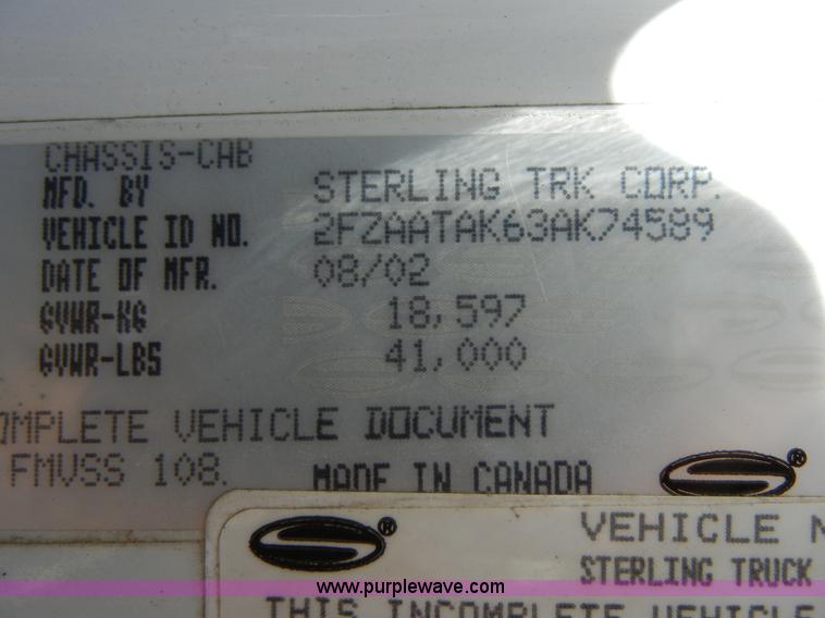 image for item F7518 2003 Sterling L7500 semi truck with Vac-Con system