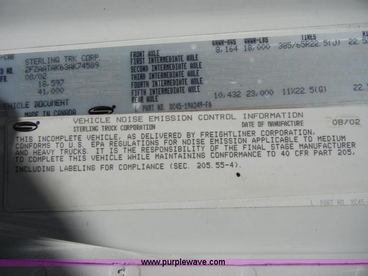 image for item F7518 2003 Sterling L7500 semi truck with Vac-Con system