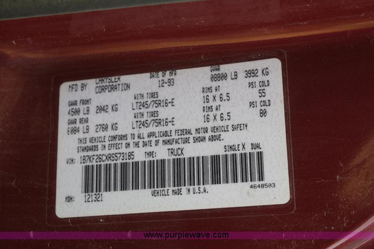 image for item F2697 1994 Dodge Ram 2500 flatbed pickup truck