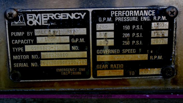 image for item F2526 1989 Federal Motors Emergency One Hurricane firetruck