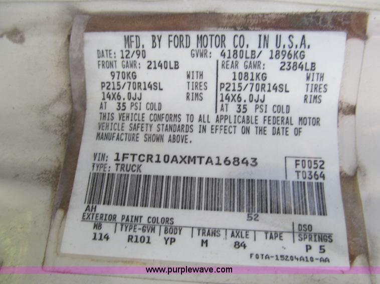 image for item F4600 1991 Ford Ranger XLT pickup truck