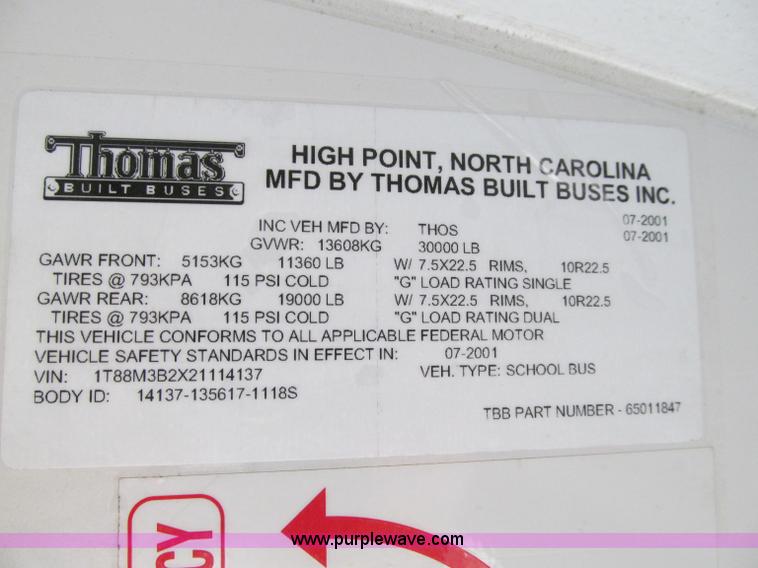 image for item A8366 2002 Thomas Built Saf-T-Liner MVP EF school bus