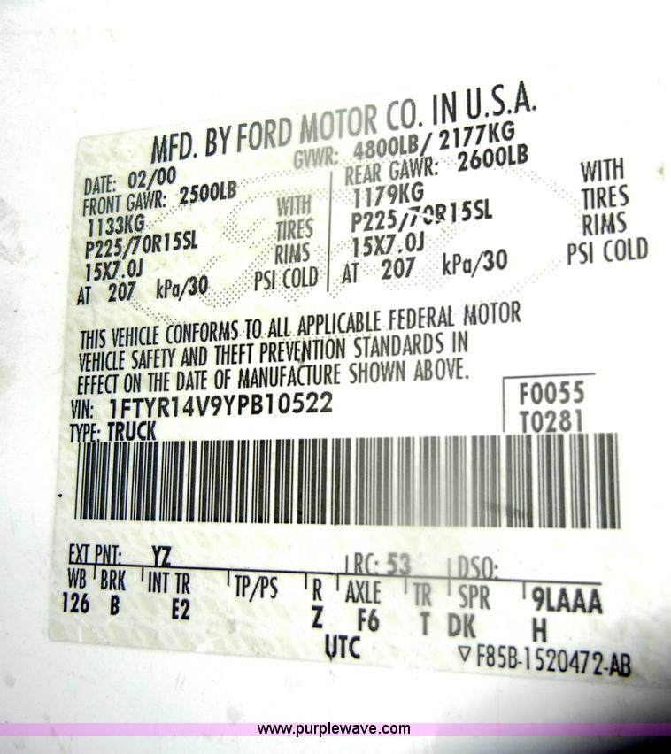 image for item D4942 2000 Ford Ranger XLT SuperCab pickup truck