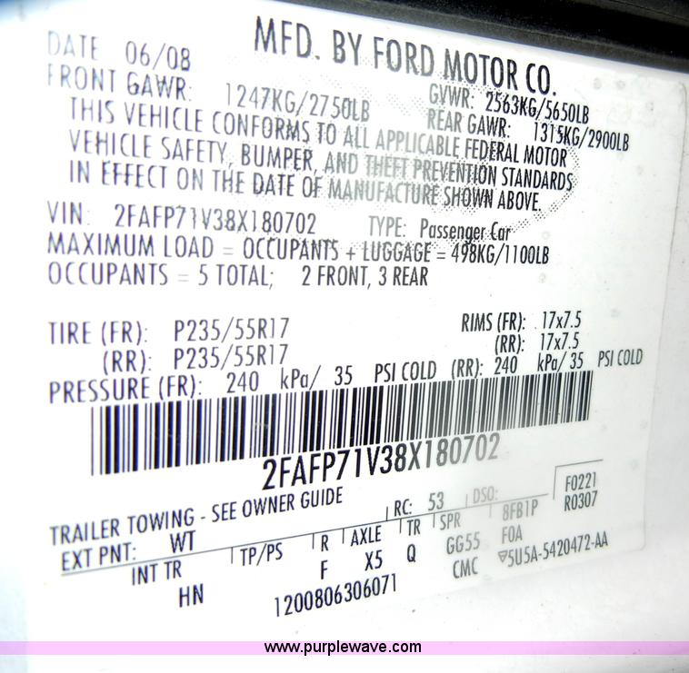 image for item D4989 2008 Ford Crown Victoria Police Interceptor