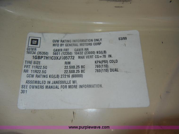 image for item D4993 1999 Chevrolet C8500 dump truck