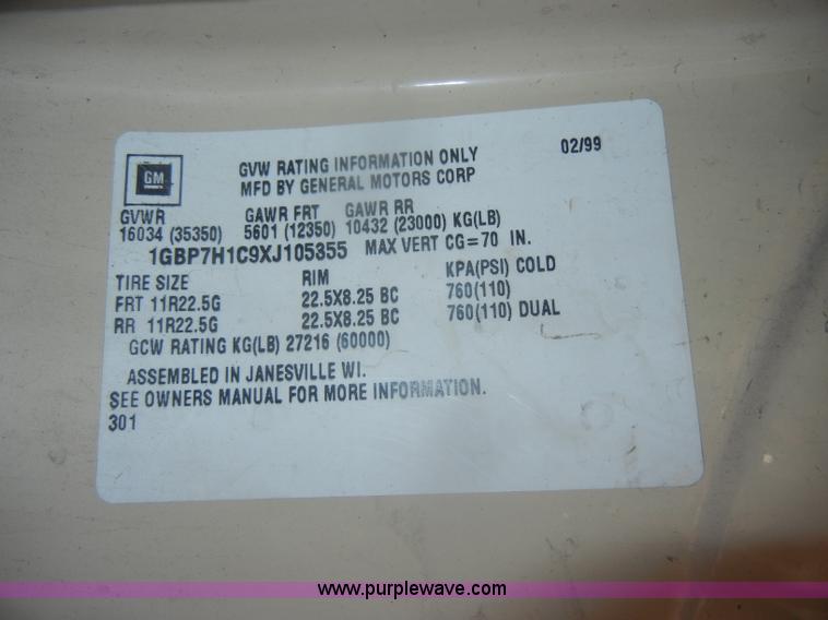 image for item F2627 1999 Chevrolet C8500 dump truck